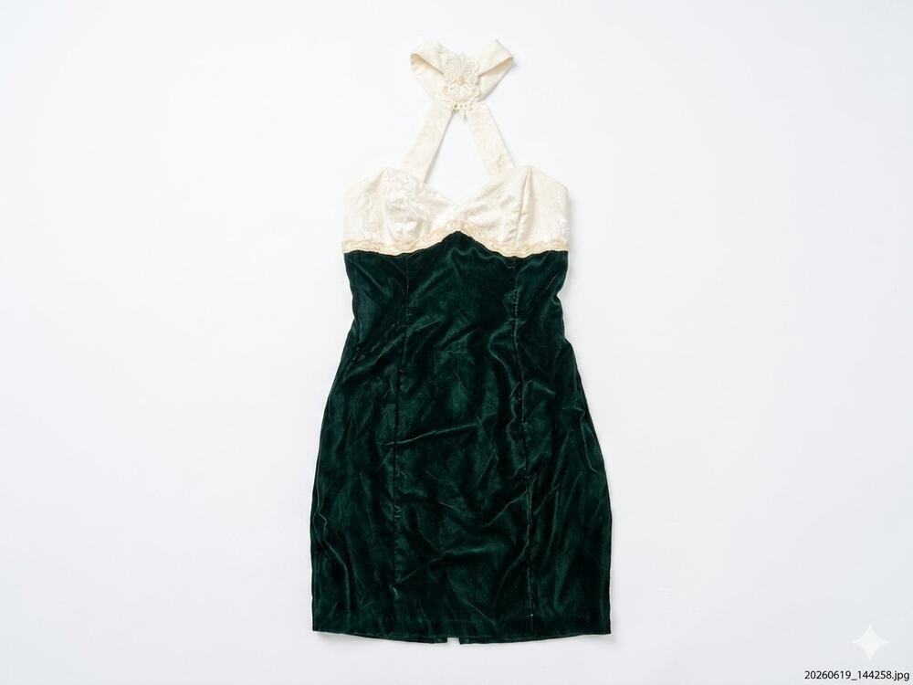 Vintage 90s Roberta 6 Emerald Green White Lace Velvet Choker Dress Glam Goth